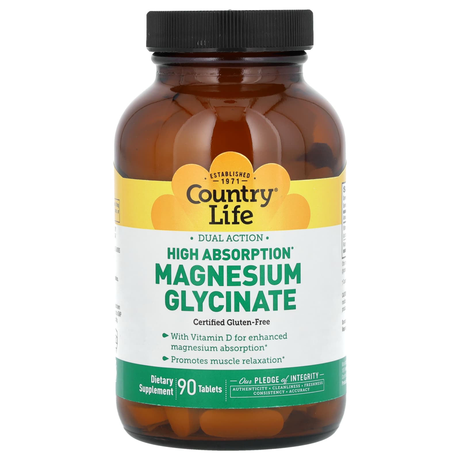 Country Life, Magnesium Glycinate, Dual Action, High Absorption, 90 Tablets UPC 015794026792 | Hilife Vitamins